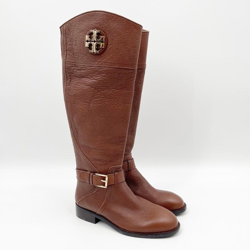 NEW TORY BURCH Boots Claire Tumbled Leather Tall Riding Boot Brown Zipper SZ 5 - Picture 2 of 15